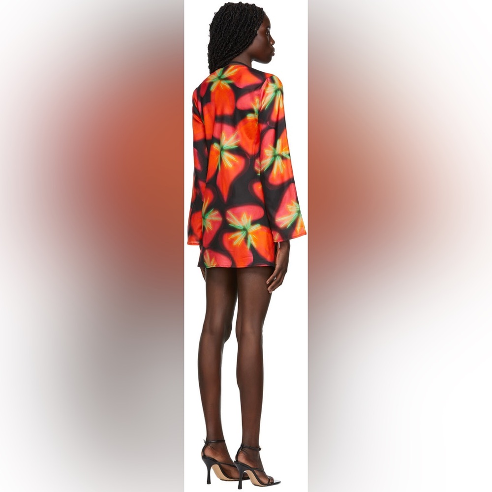 Louisa Ballou Long Sleeve V-Neck Dress in Red, Black & Green Floral Print - Picture 10 of 13